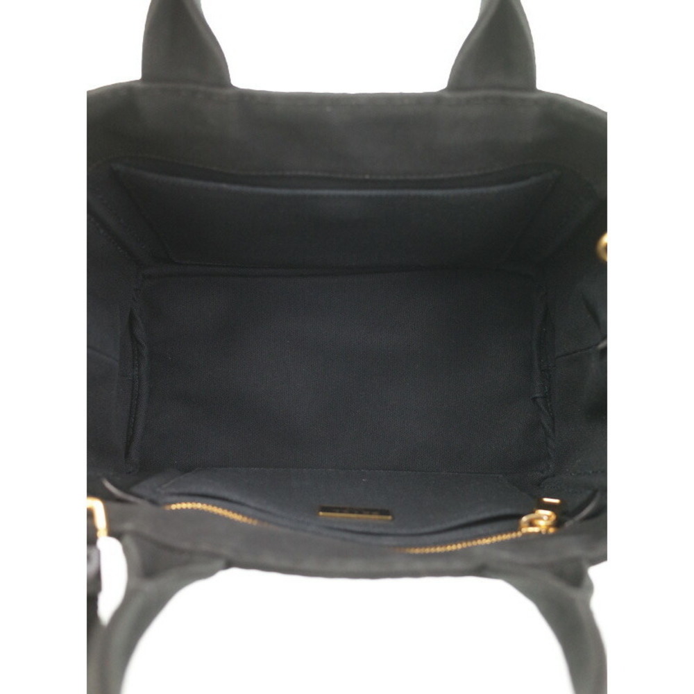 Prada Canapa Tote black canvas handbag iconic print top handles 2way Tote - Picture 3 of 9